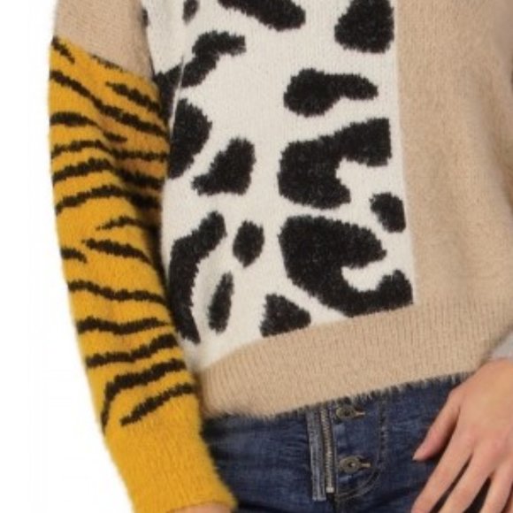 ELAN CLOTHING ANIMAL PRINT SWEATER FUZZY YARN - Picture 4 of 5